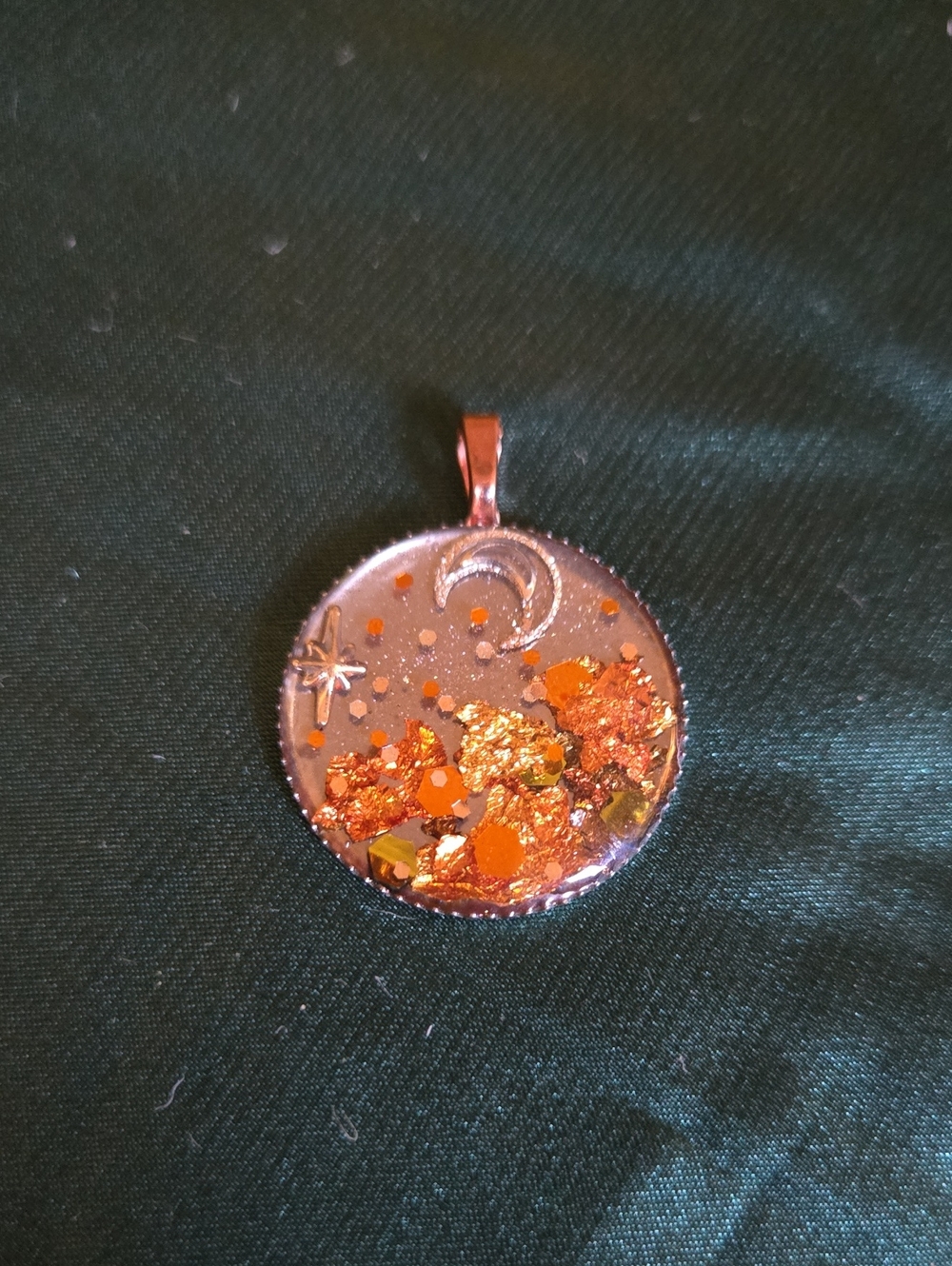Handcrafted Copper, Gold, And Silver Resin Crescent Moon Pendant Necklace